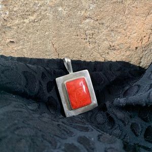 925 Silver Reversible Pendant with Red Stone and Mother of Pearl